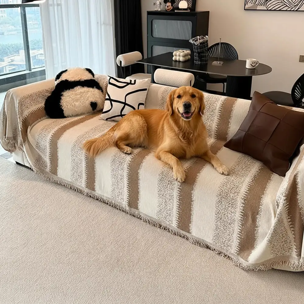 Fashion Striped Chenille Scratch-Resistant Sofa Protection Couch Cover - News Pet Shop