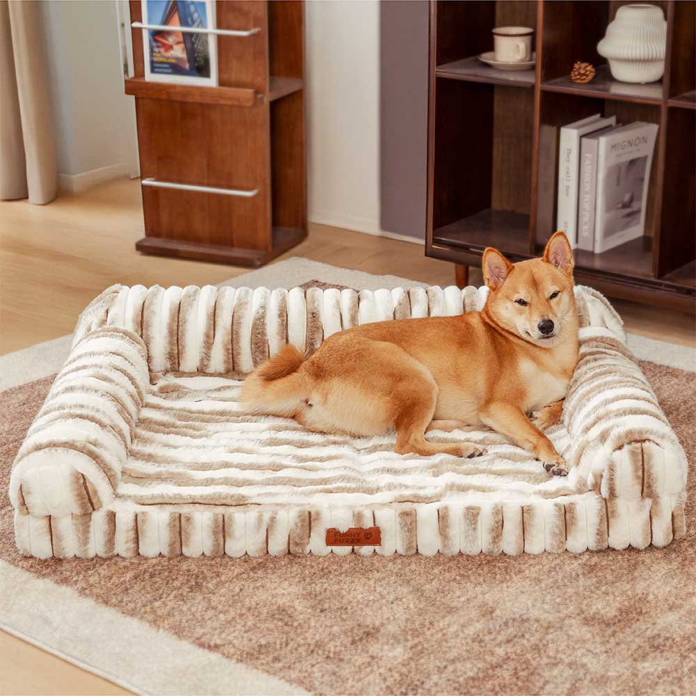 Fluffy Striped Orthopedic Bolster Dog Bed - Luxe Comfort - News Pet Shop