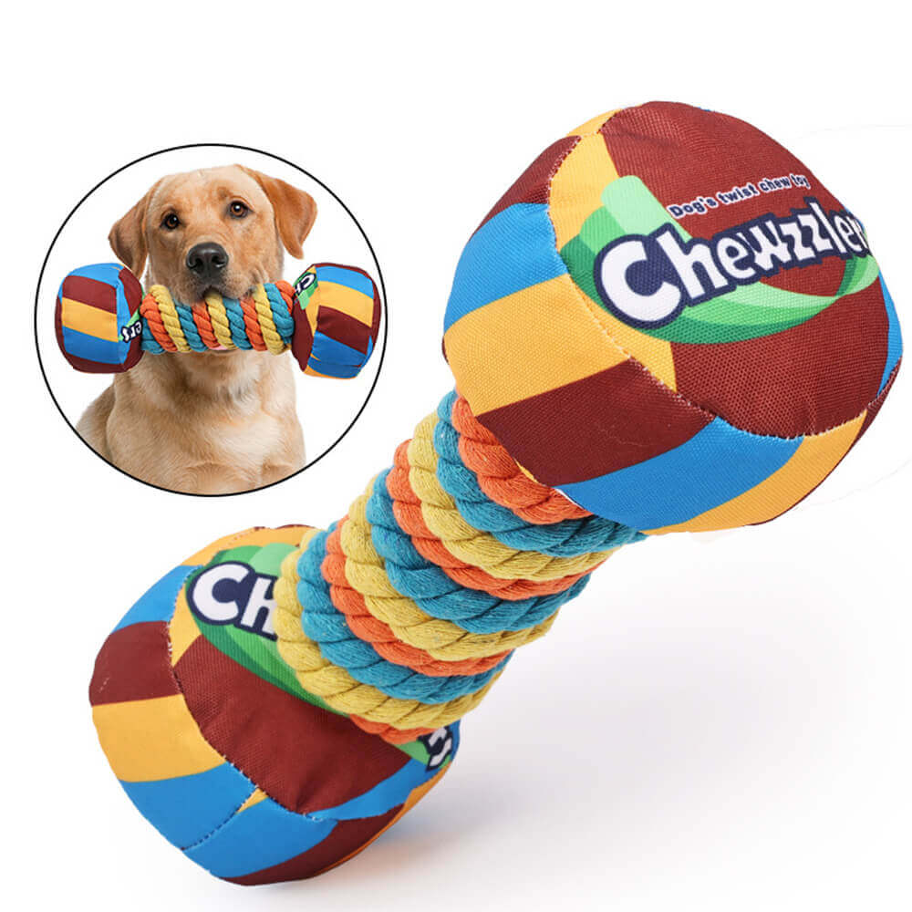 Rainbow Dumbbell Interactive Squeaky Durable Rope Dog Toy - News Pet Shop