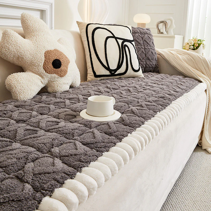 Soft Plush Plaid Square Furniture Protector Anti-Slip Couch Cover - News Pet Shop