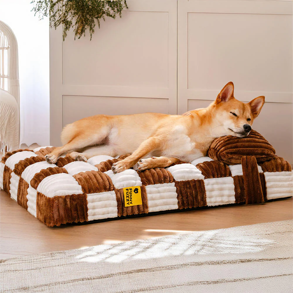 Handmade Plush Chessboard Orthopedic Support Dog Bed with Pillow - News Pet Shop