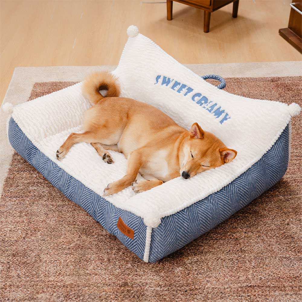 Plush Washable Bolster Dog Sofa Bed - Sweet Creamy - News Pet Shop