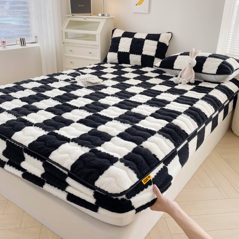 Milk Velvet Checkered Bedding Fitted Sheet Mattress Cover - News Pet Shop