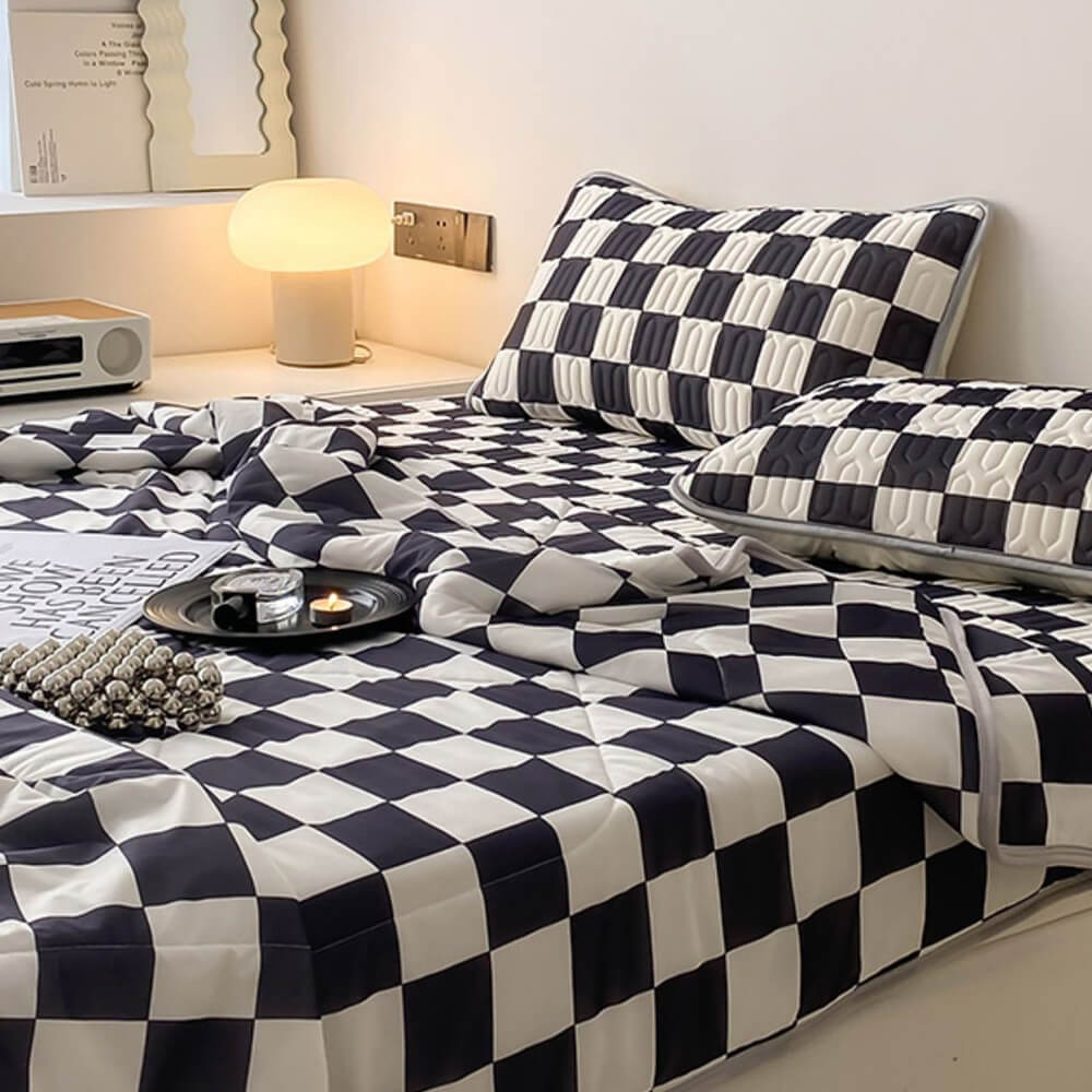 Checkerboard Latex Ice Silk Bedding Fitted Sheet Mattress Cover - News Pet Shop