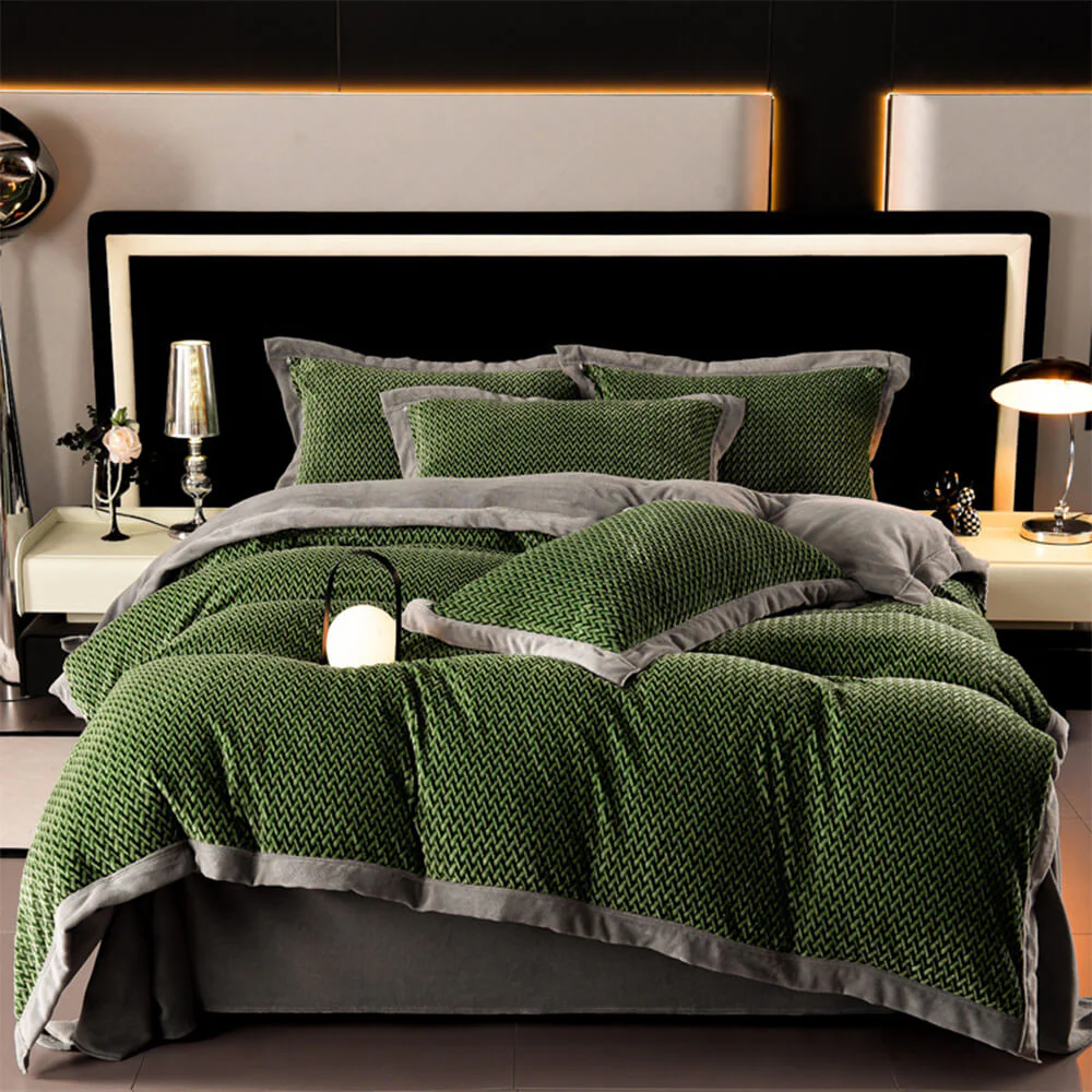 Modern Two-Tone Woven Herringbone Warm Milk Velvet Bed Sheet Set - News Pet Shop