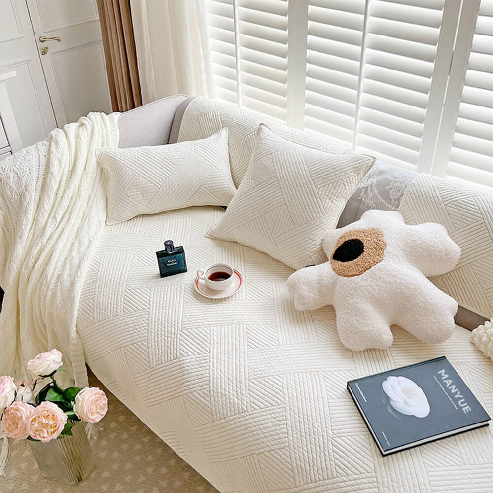 Minimalist All-Season Solid Cotton Geometric Quilted Anti-Slip Couch Cover - News Pet Shop