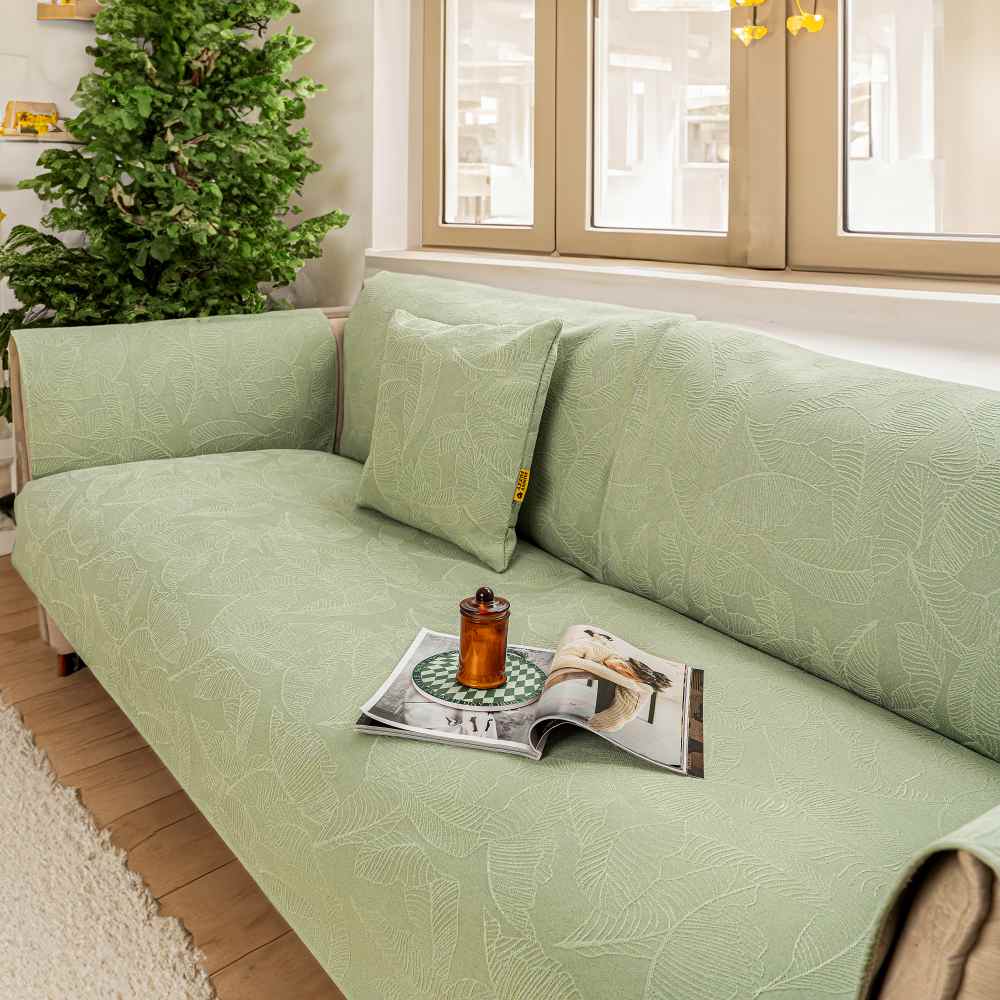 Luxury Solid Color Leaf Textured Jacquard Sofa Protector Couch Cover - News Pet Shop