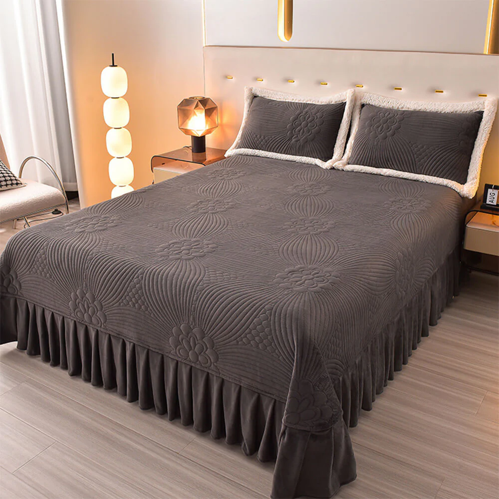 Floral Quilted Cozy Thickened Milk Fleece Bed Skirt Set - News Pet Shop