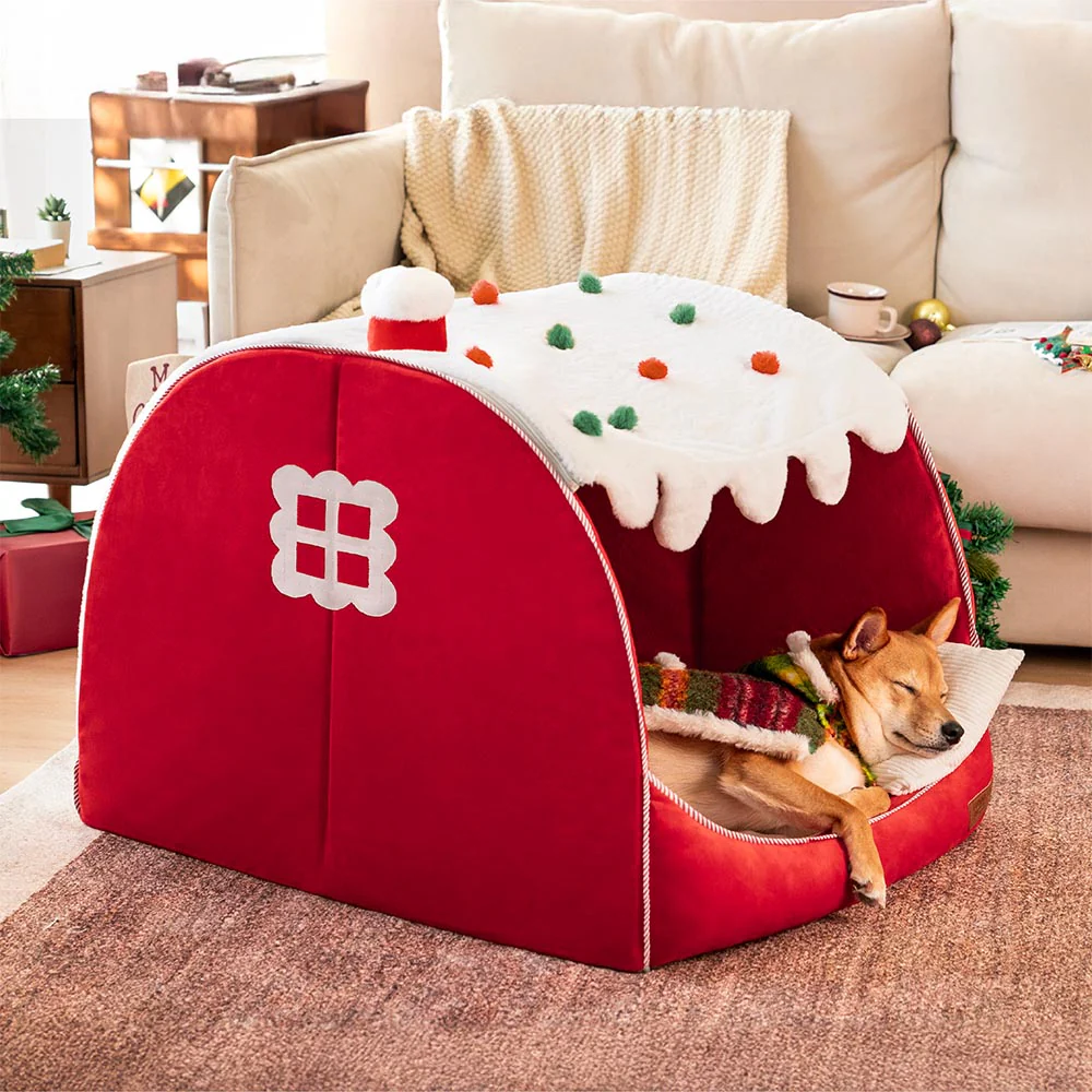 Festive Snow House Orthopedic Dog Bed - Christmas Warmth - News Pet Shop