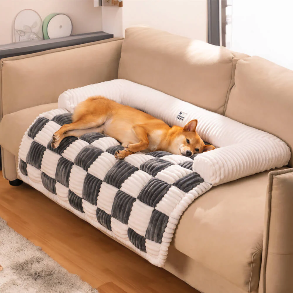 Cream Square Plaid Cozy Dog Mat Furniture Protector Covers - News Pet Shop