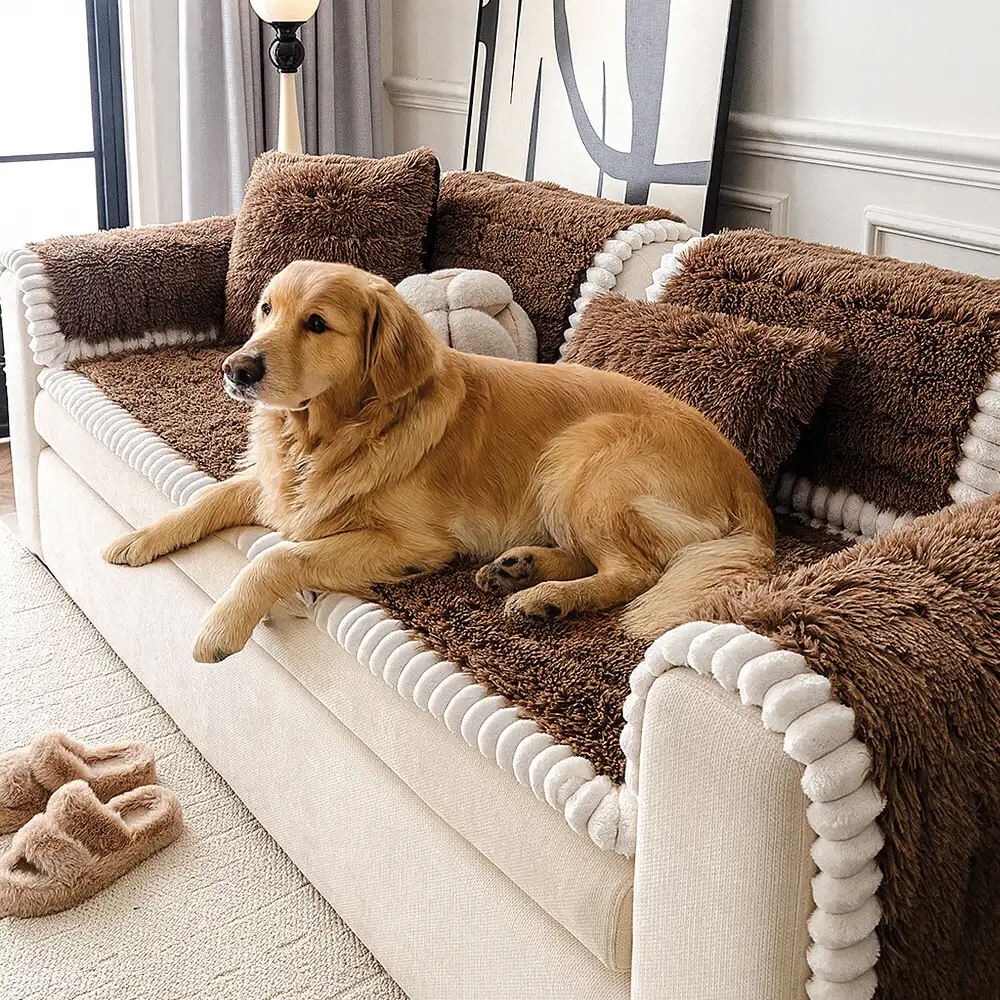 Luxury Fluffy Plush Thickened Comfortable Non-Slip Couch Cover - News Pet Shop