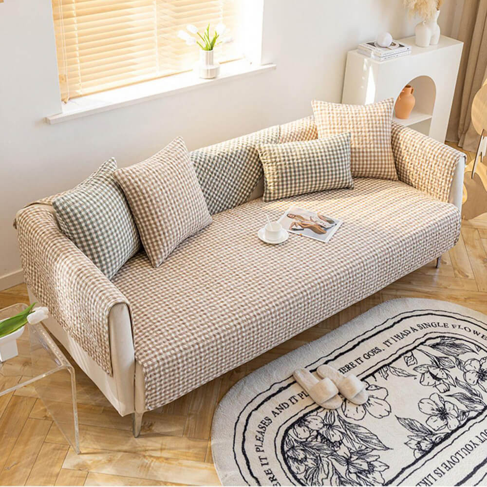 Retro Plaid Washed Cotton Wear-Resistant Non-Pilling Couch Cover - News Pet Shop