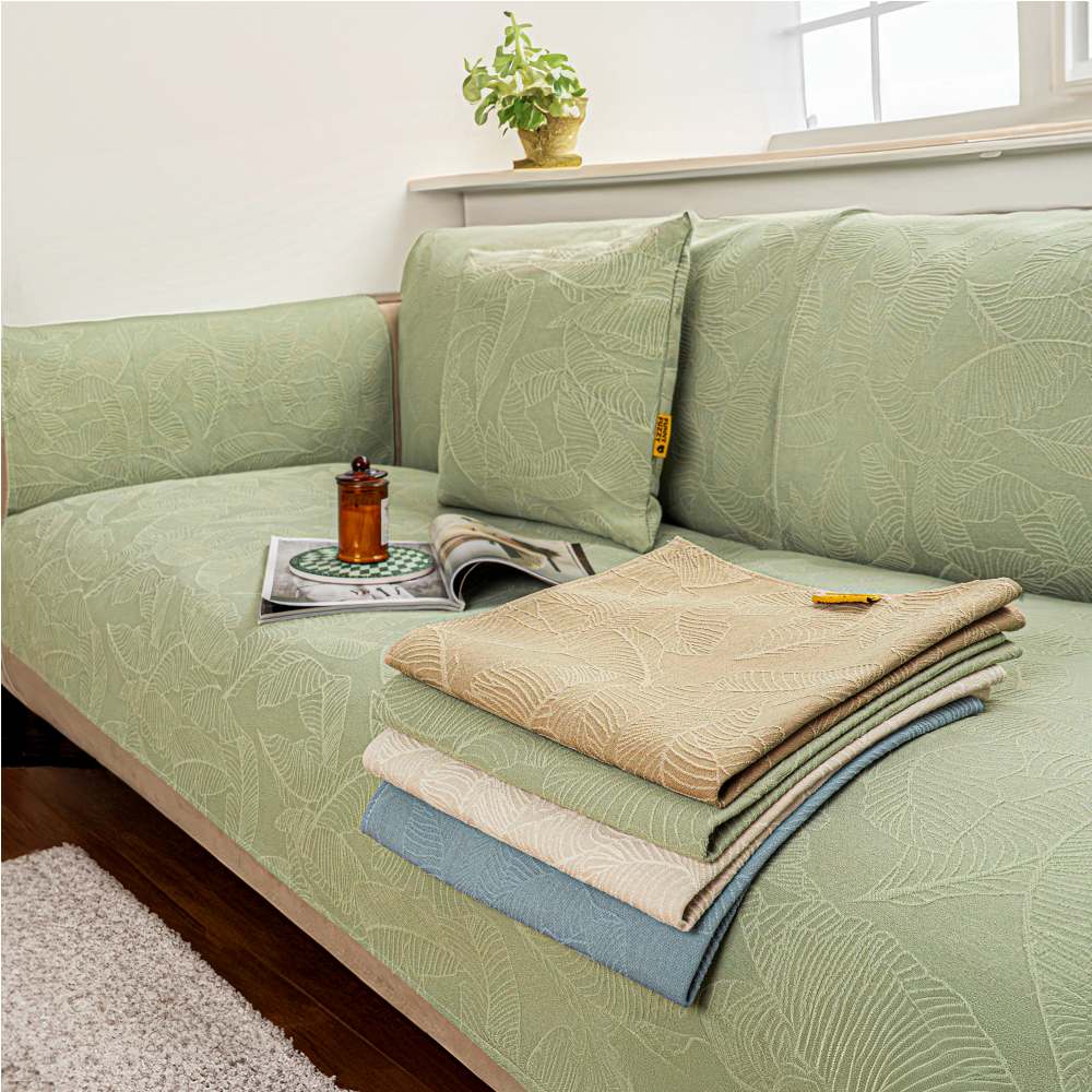 Luxury Solid Color Leaf Textured Jacquard Sofa Protector Couch Cover - News Pet Shop
