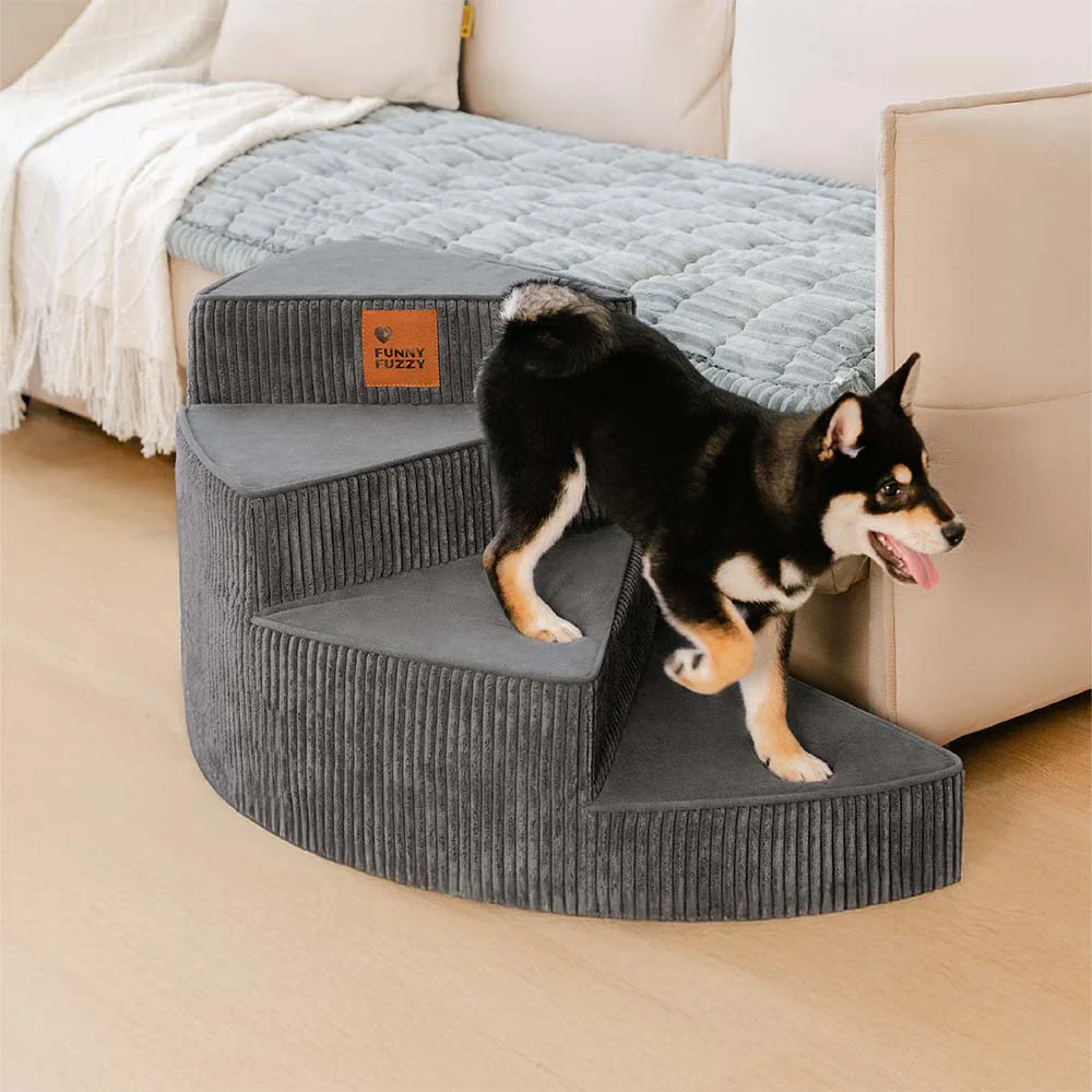 Cozy Corduroy Joint-Friendly Removable Spiral Pet Stairs - CreamyStep - News Pet Shop
