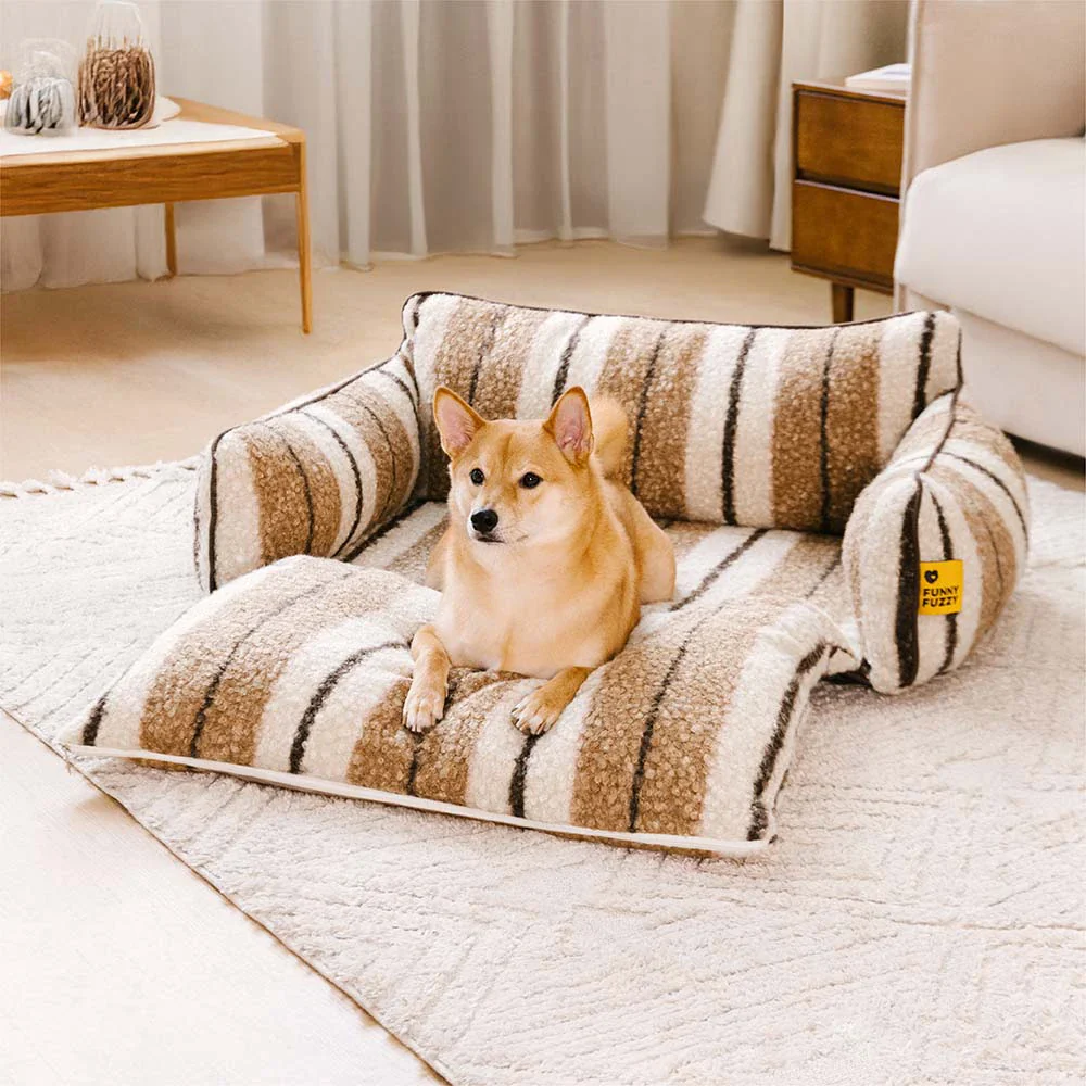 Plush Warmth Stripe Foldable Washable Dog & Cat Sofa Bed - MochaSnug - News Pet Shop