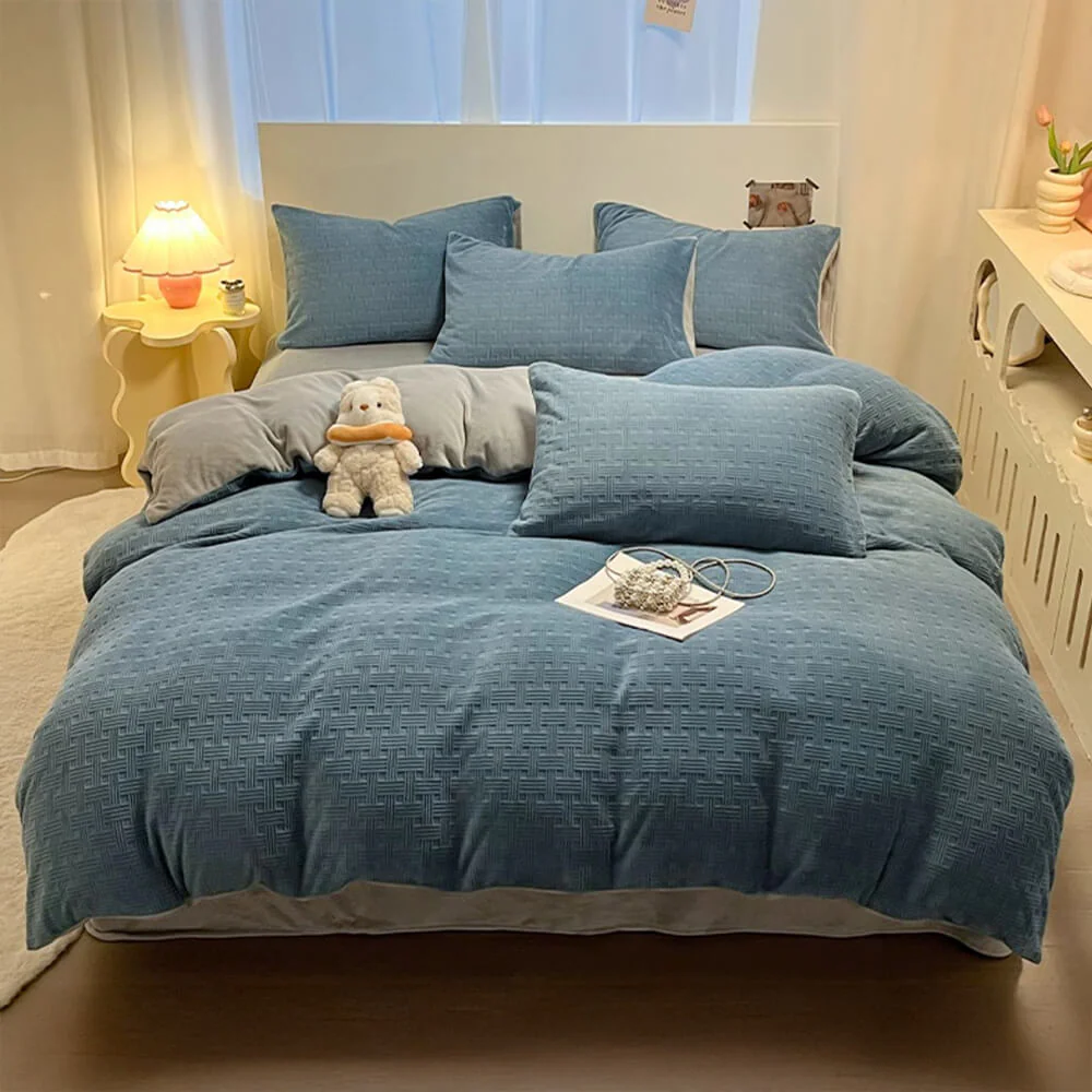 Woven Texture Ultra-Soft Milk Velvet Warm Bed Sheet Set - News Pet Shop
