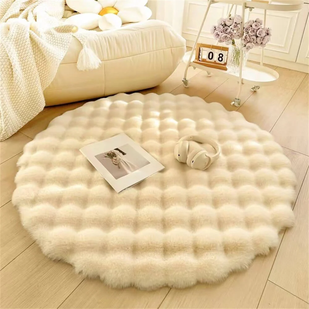 Creamy Style Chunky Round Plush Rug - News Pet Shop
