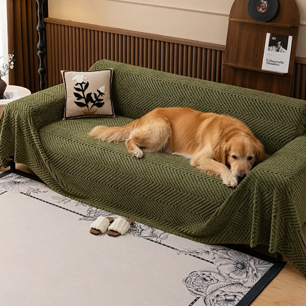 Thickened Herringbone Warming Plush Multi-Functional Blanket Couch Cover - News Pet Shop