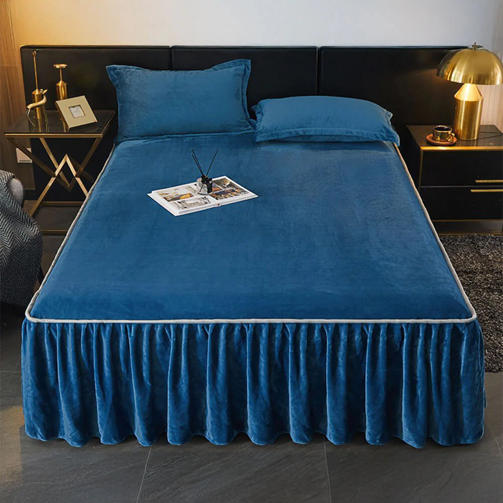 Solid Color Soft Warm Milk Velvet Mattress Cover Protector Bed Skirt - News Pet Shop
