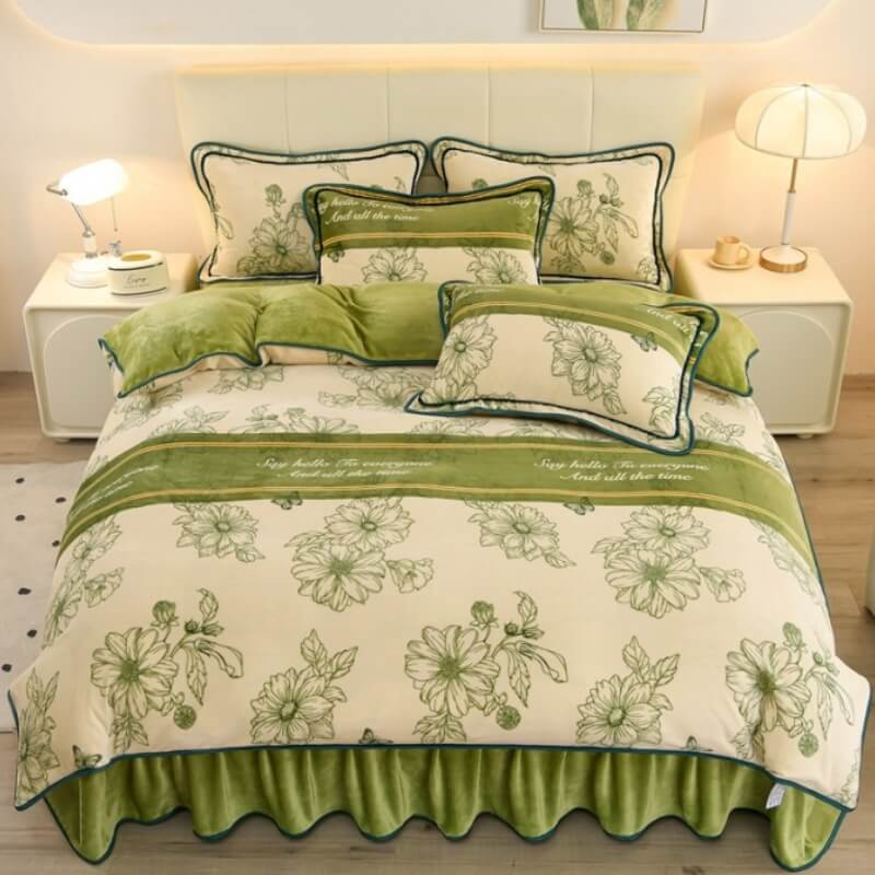 Floral Elegance Milk Velvet Bed Sheet Set with Bed Skirt - News Pet Shop
