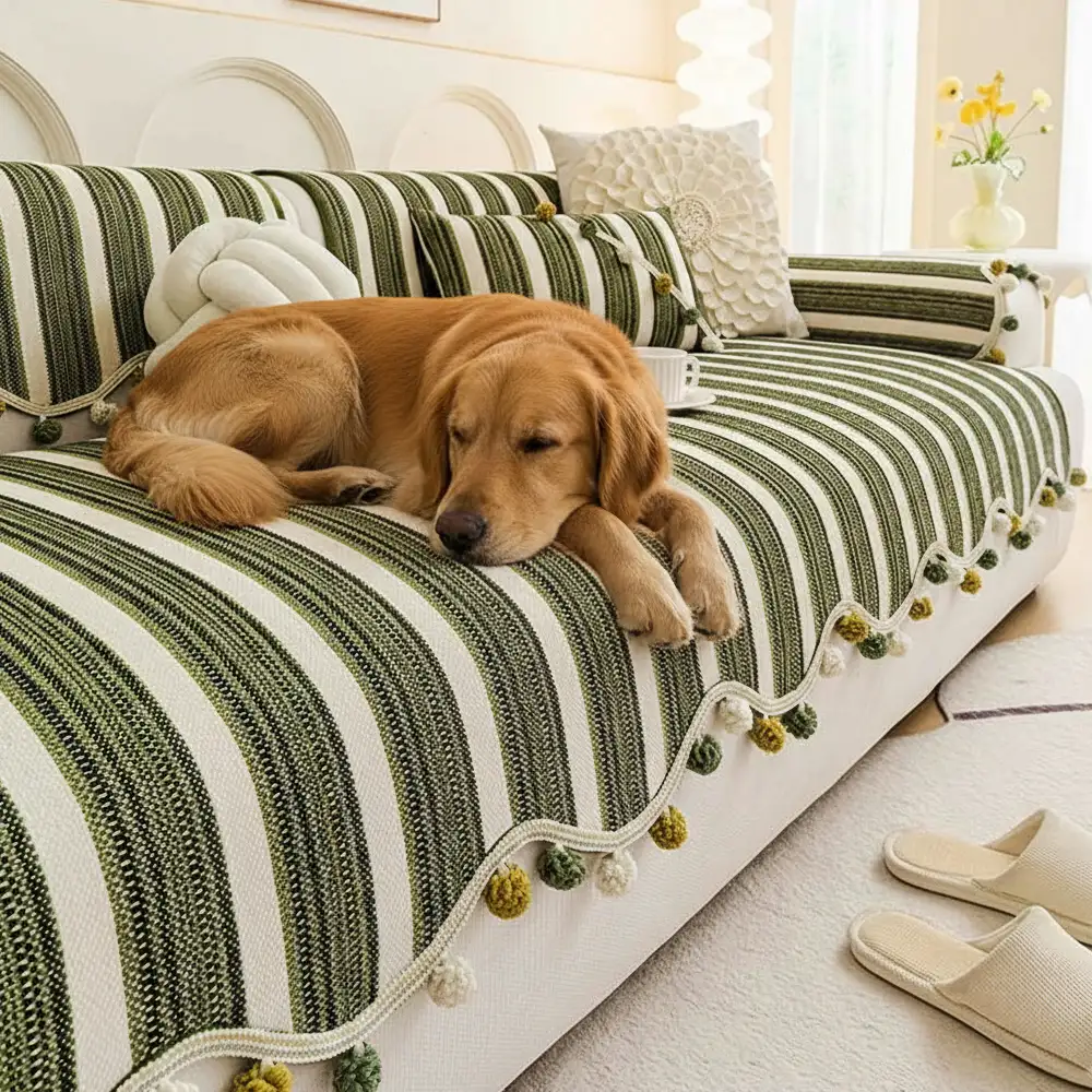 Irregular Contrast Color Chenille Skin-Friendly Non-Slip Sofa Protective Couch Cover - News Pet Shop