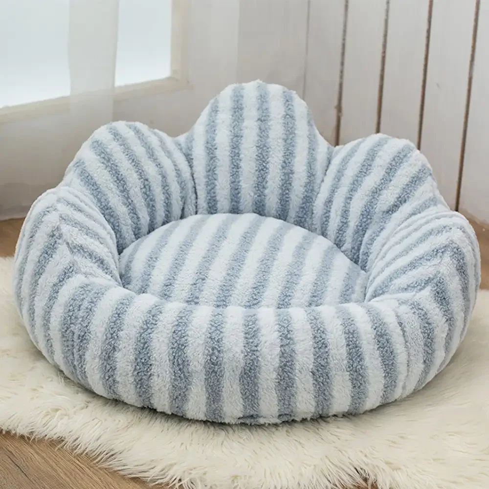 Petal-Shaped Striped Plush Pet Sofa Bed - News Pet Shop
