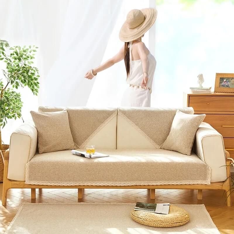Hand-woven Cotton Linen Non-slip Couch Cover for All Seasons - News Pet Shop