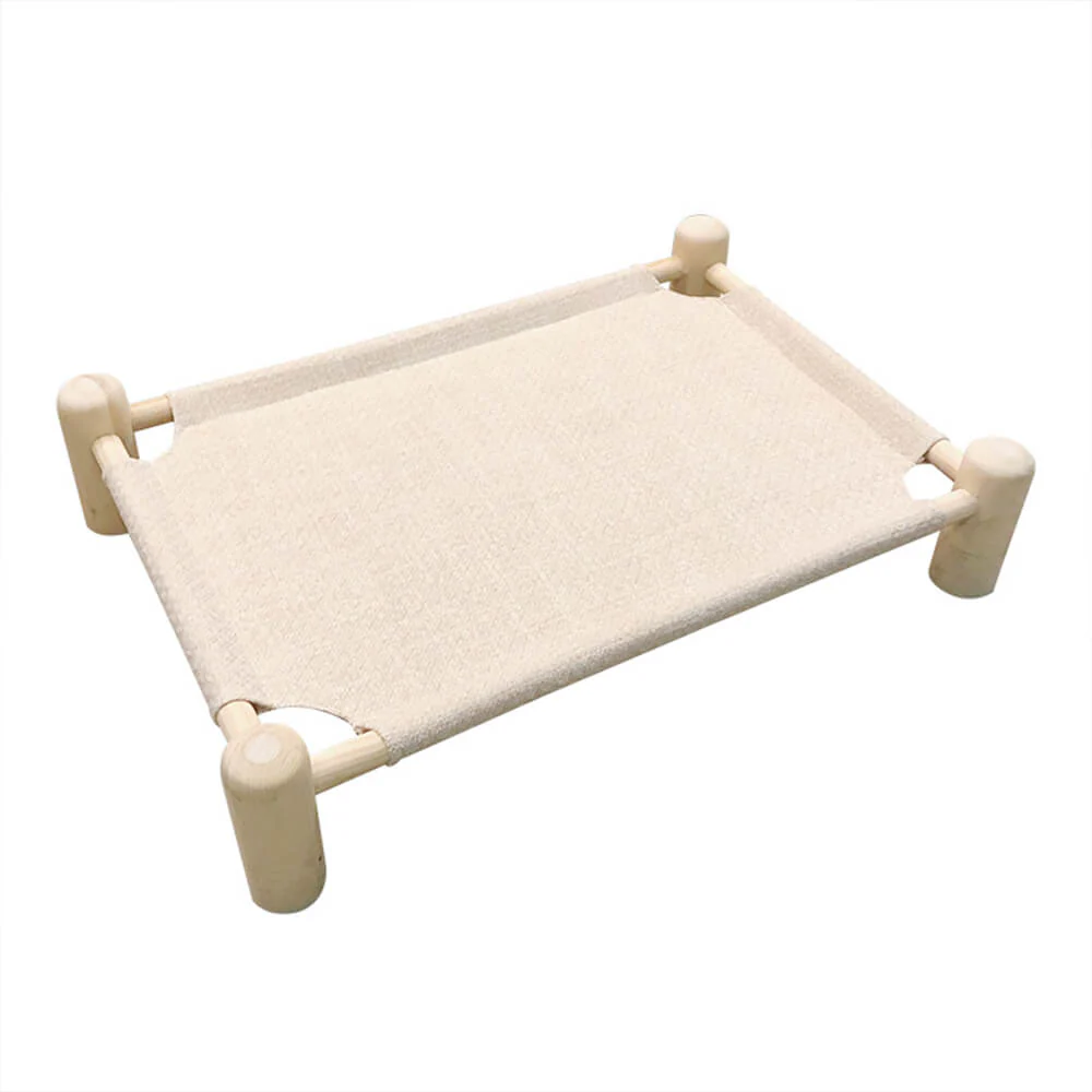Linen and Wooden Elevated Dog Bed - News Pet Shop