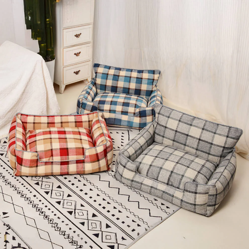Vintage Plaid Warm Removable Washable Dog & Cat Sofa Bed Matching Blanket Pillow - News Pet Shop