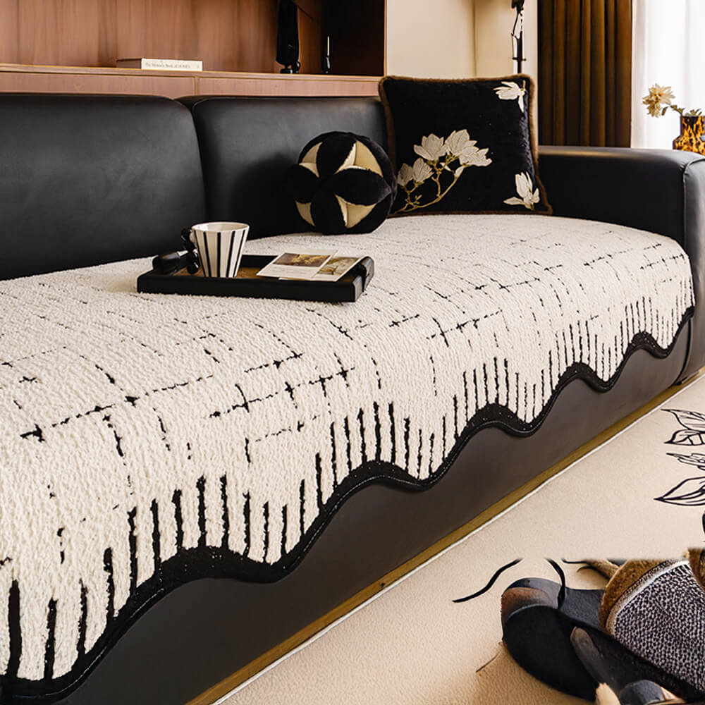 Soft Thickened Plush Couch Cover with Irregular Wave Edges - News Pet Shop