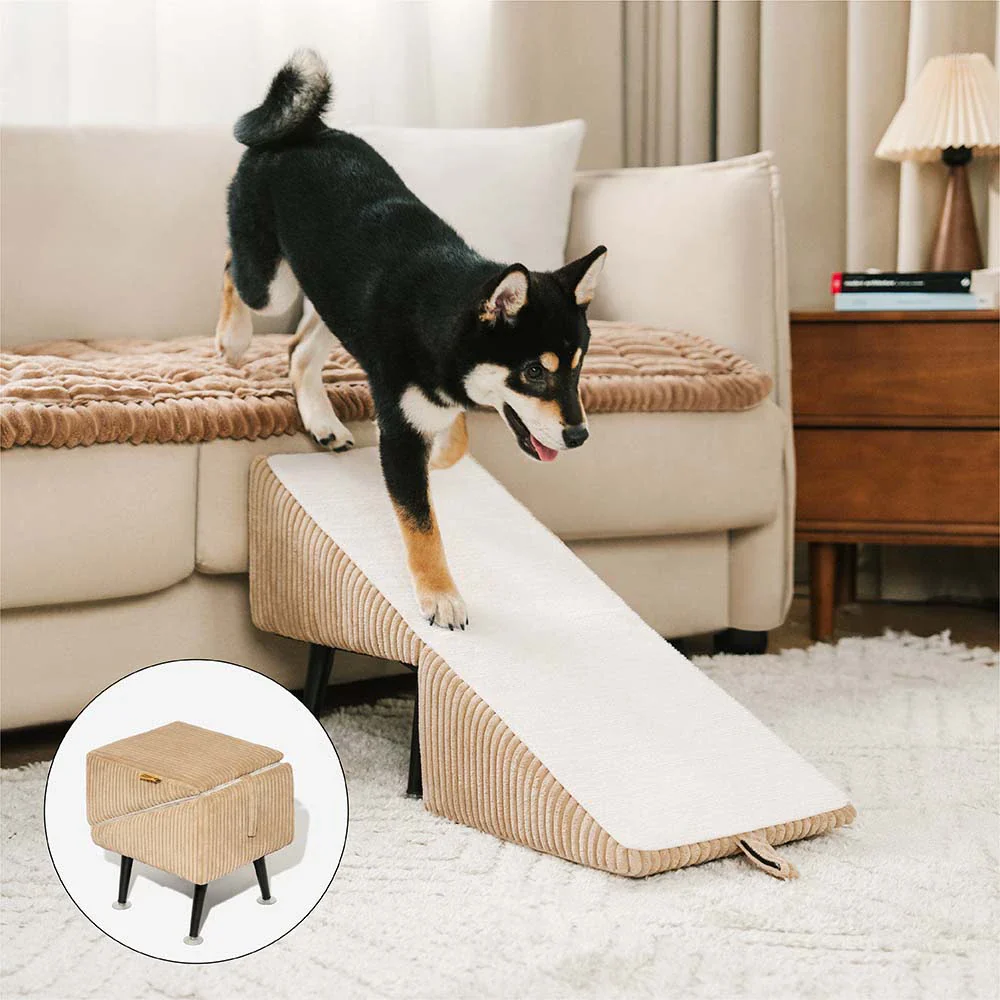 3-in-1 Comfy Corduroy Reinforced Alloy Pet Ramp & Side Stool  C StepSure - News Pet Shop