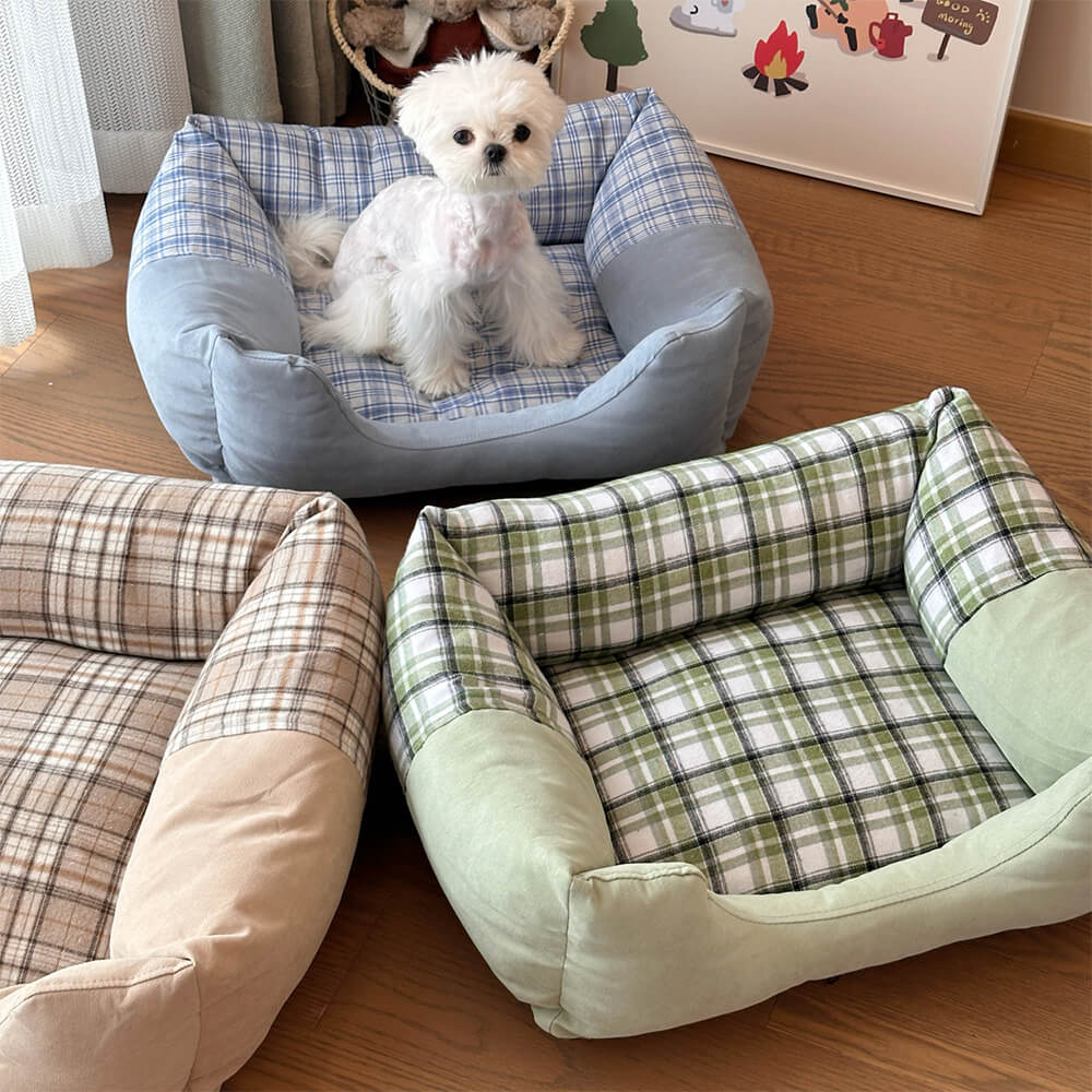 Gingham Leisure Removable Thickened Bolster Dog & Cat Bed - News Pet Shop
