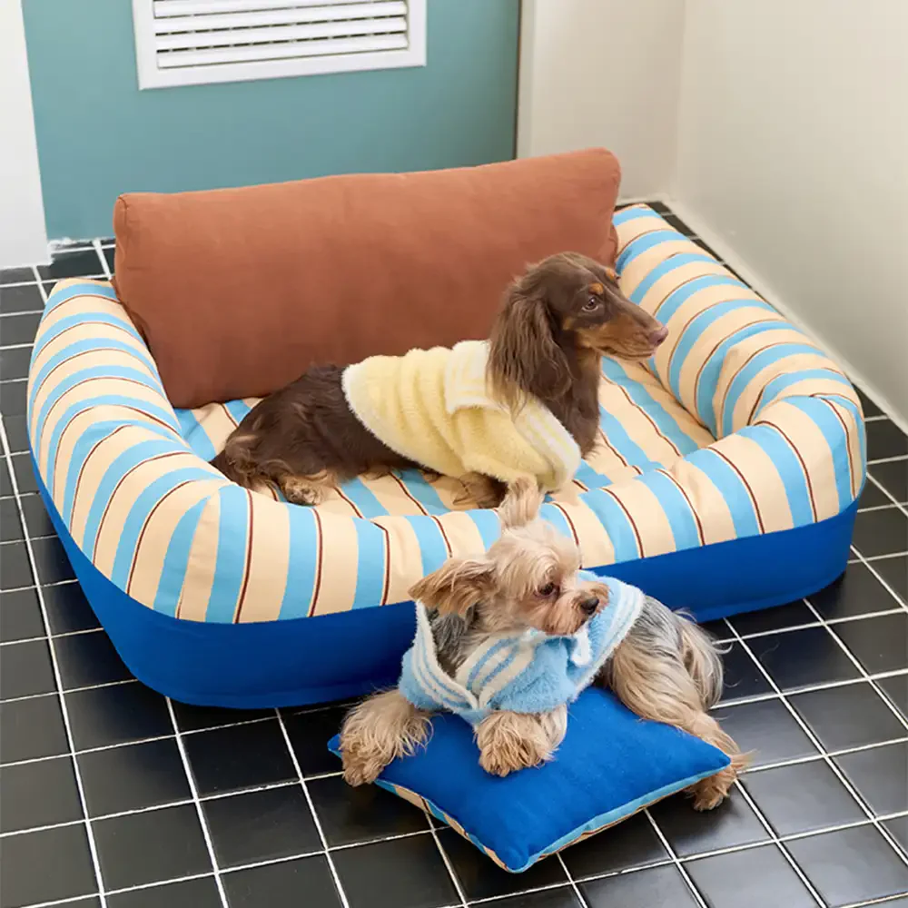 Trendy Striped Cozy Orthopedic Dog Sofa Bed - Snug Couch - News Pet Shop