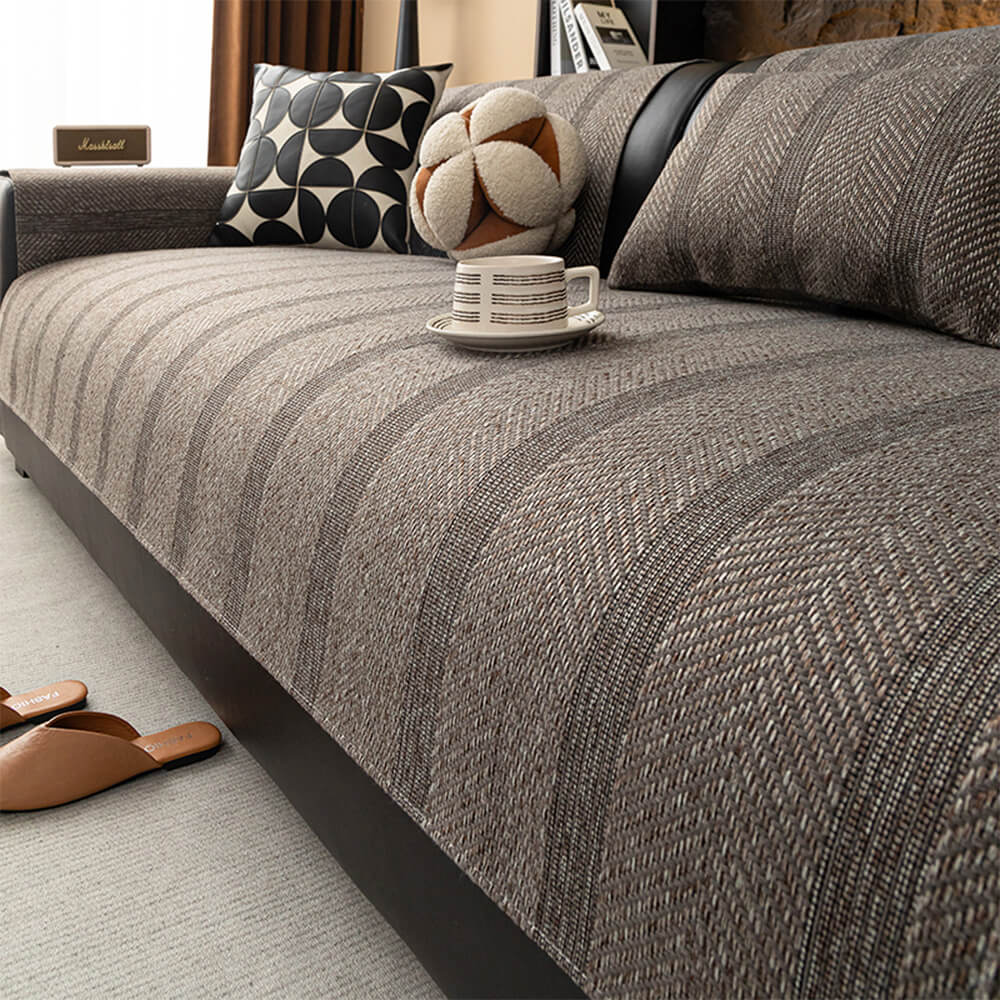 Minimalist Herringbone Weave Breathable Faux Linen All-Season Couch Cover - News Pet Shop