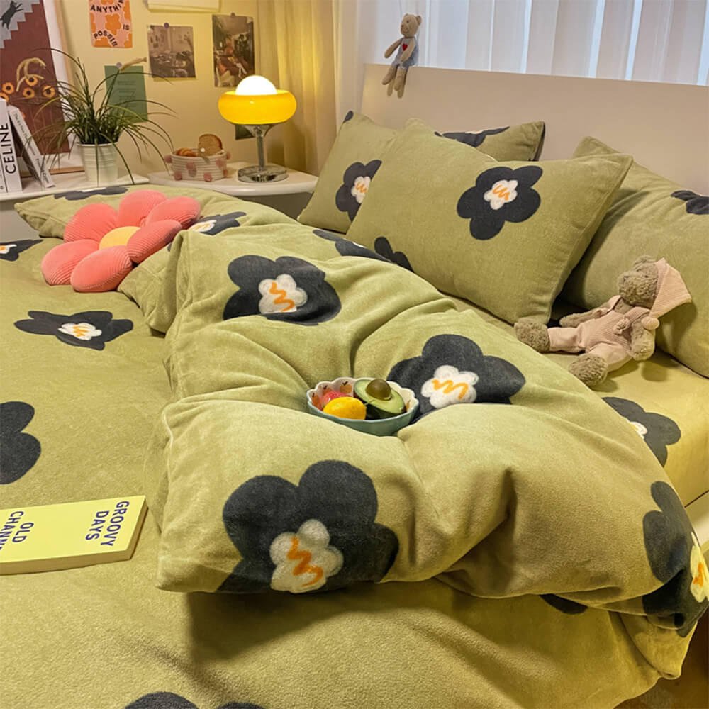 Fashion Floral Print Milk Velvet Comfort Anti-Static Bed Sheet Set - News Pet Shop