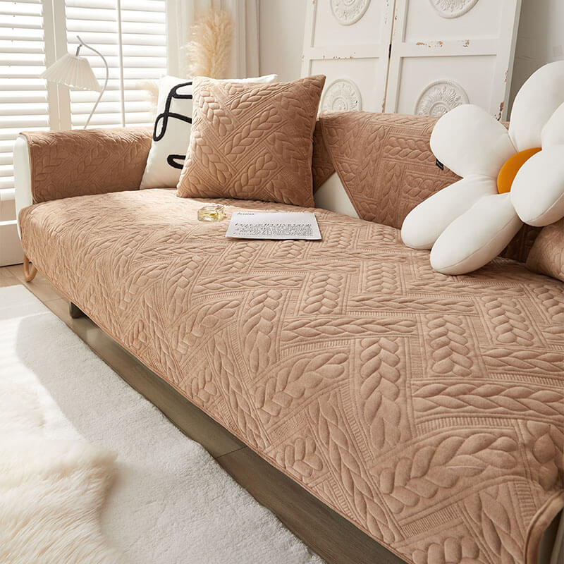 Warm Crystal Velvet Wheat Embroidery Non-Slip Couch Cover - News Pet Shop