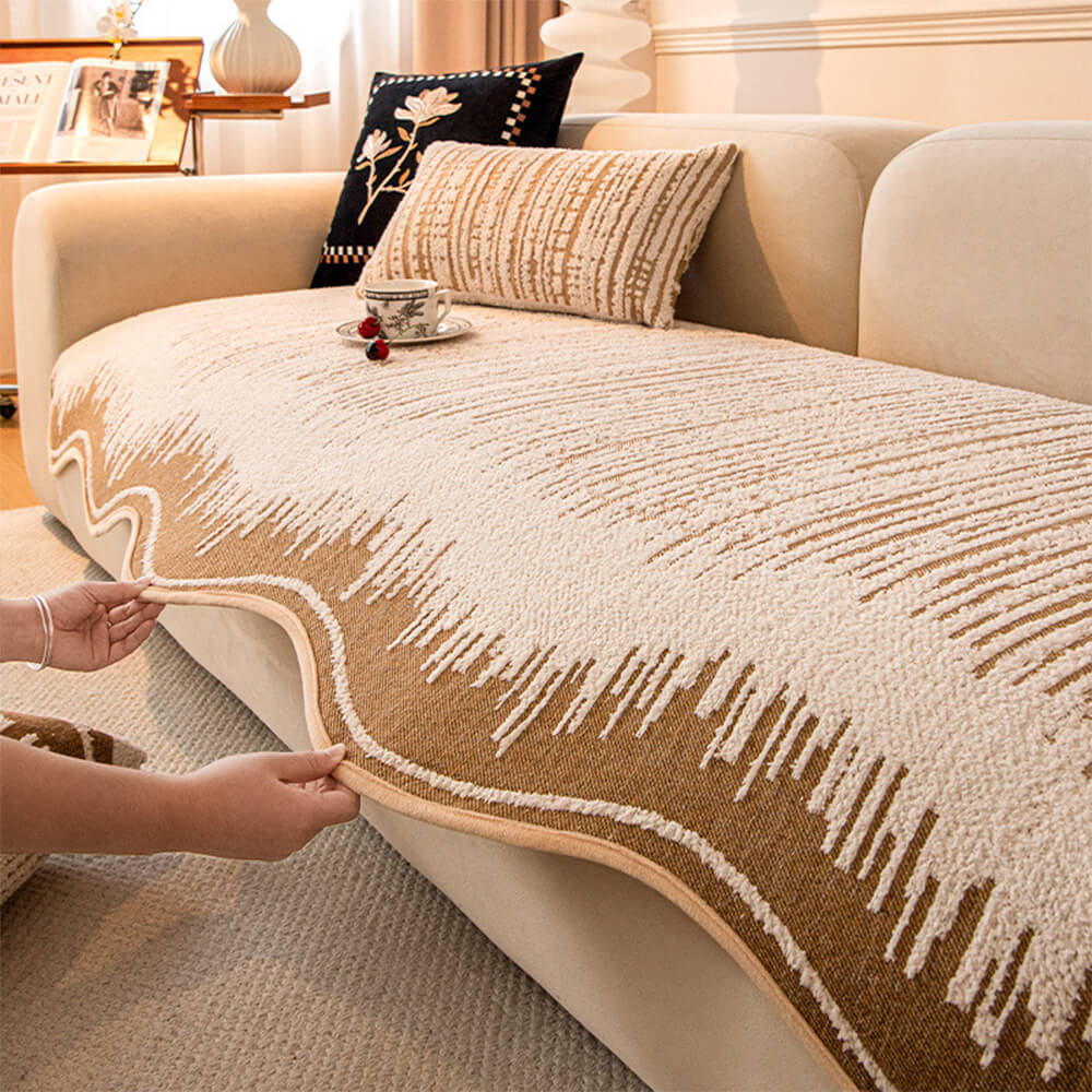 Modern Abstract Lines Plush Couch Cover with Wavy Edges - News Pet Shop