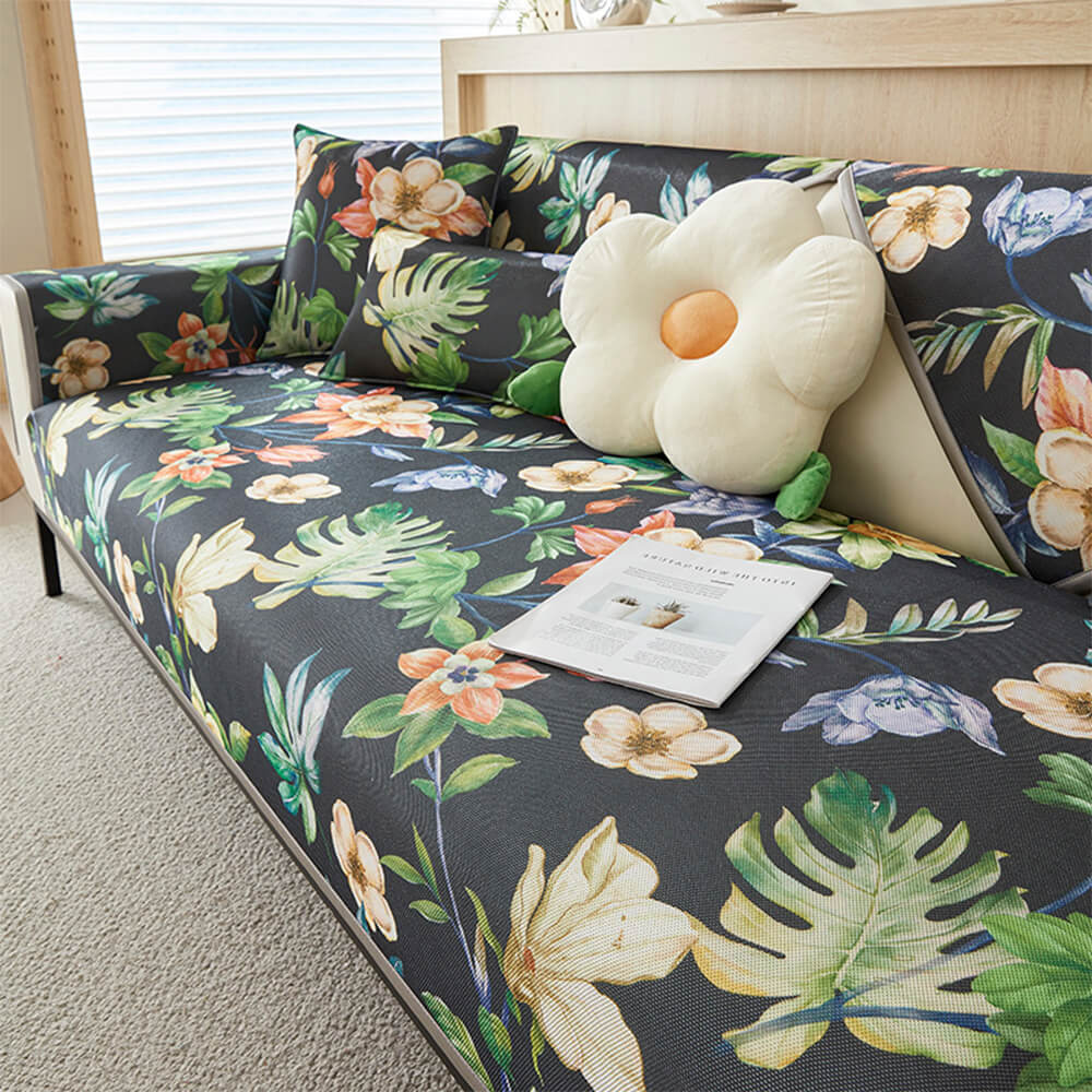 Tropical Leaves Cooling Non-slip Sectional Couch Cover - News Pet Shop