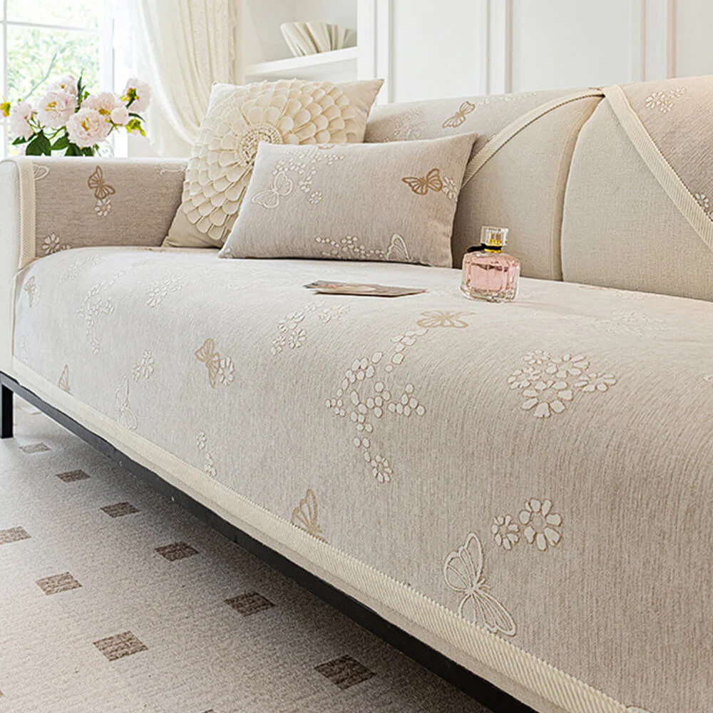 Chenille Anti-Slip Butterfly Pattern Morandi Color Couch Cover - News Pet Shop