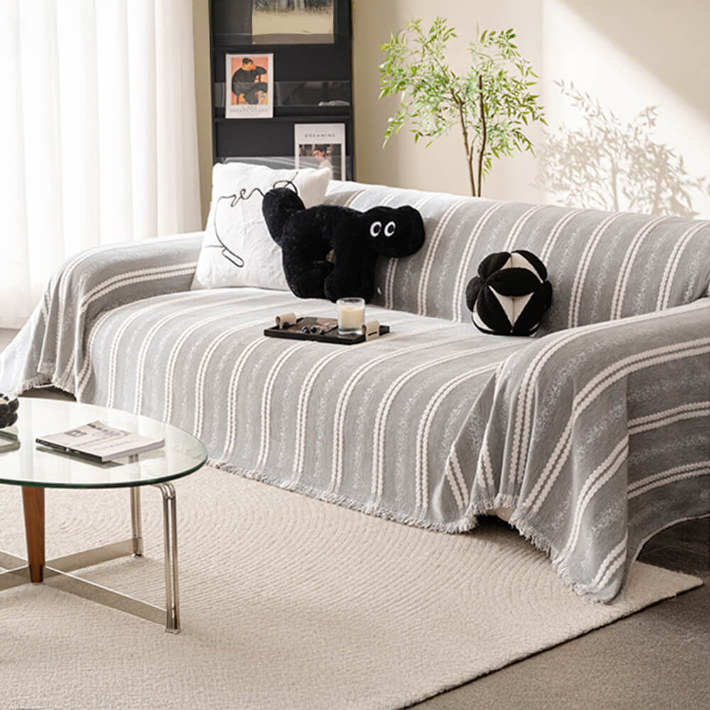 Decorative Stripe Tassel Chenille Throw Couch Cover - News Pet Shop