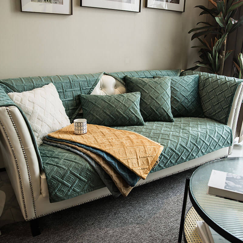 Vintage Dark Quilted Velvet Scratch-resistant Couch Cover - News Pet Shop