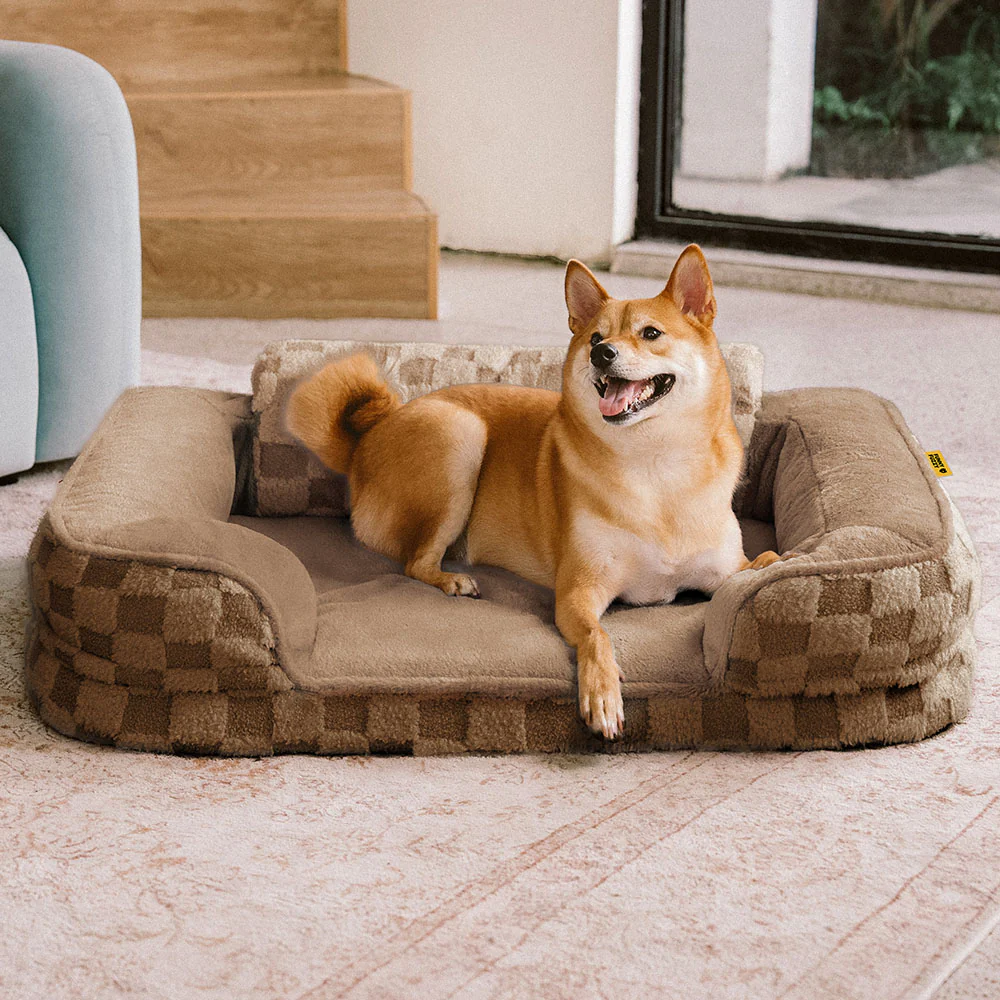 Checkered Fluffy Warm Washable Orthopedic Dog Bolster Bed  C CloudNooki - News Pet Shop
