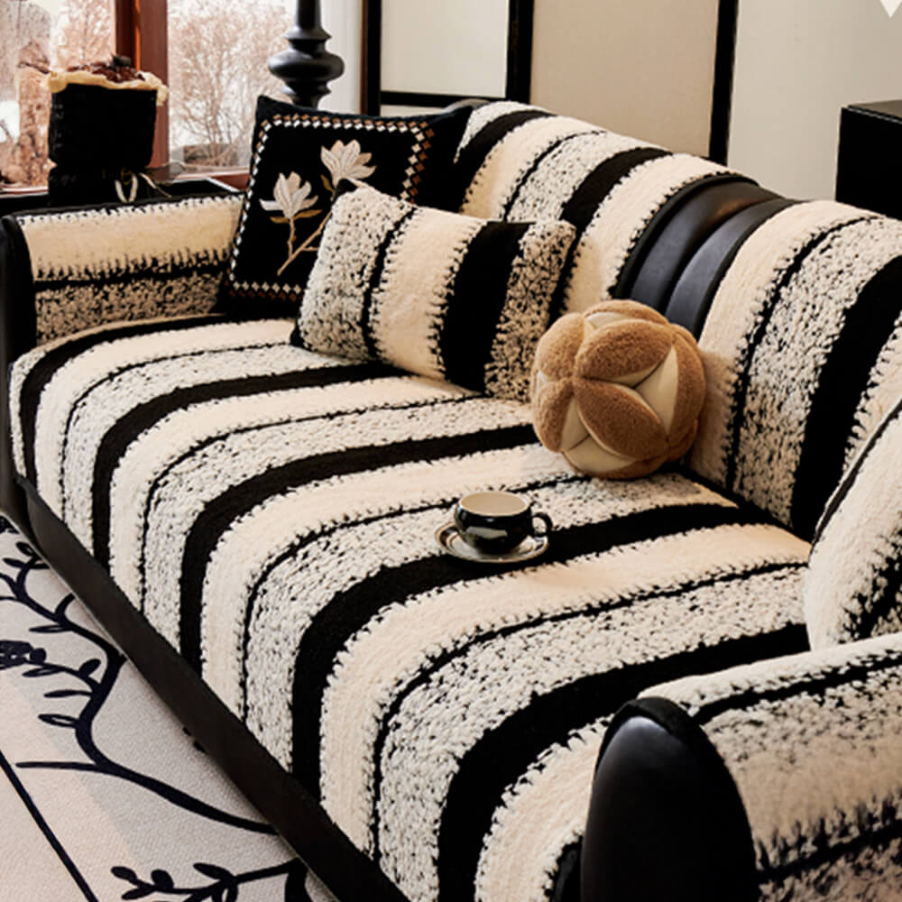 Striped Plush Chenille Thickened Cushion Protector Non-Slip Couch Cover - News Pet Shop