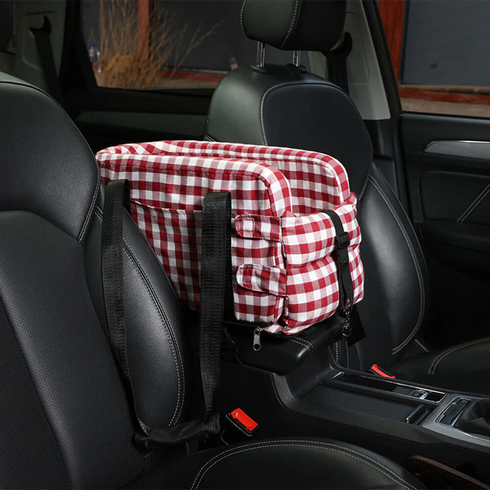 Stylish Plaid Portable Travel Dog Car Safety Seat Central Console - News Pet Shop