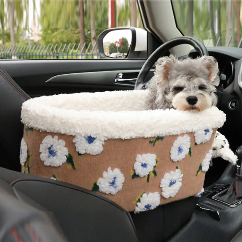 Flower Wool Fleece Dog Car Safety Seat Central Console Pet Car Seat - News Pet Shop