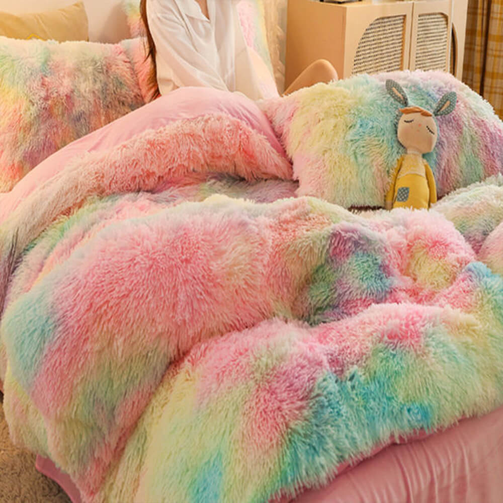 Gradient Fashion Long Plush Warm Bed Sheet Set - News Pet Shop