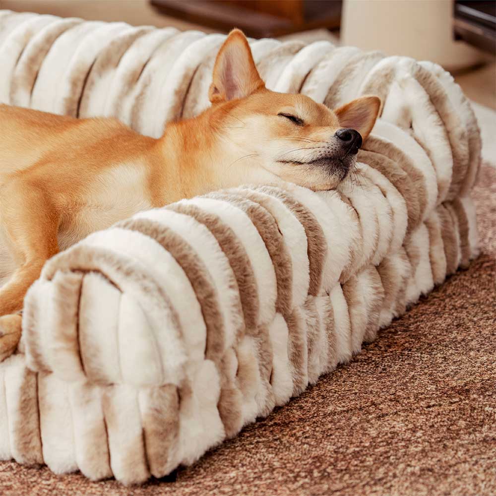 Fluffy Striped Orthopedic Bolster Dog Bed - Luxe Comfort - News Pet Shop
