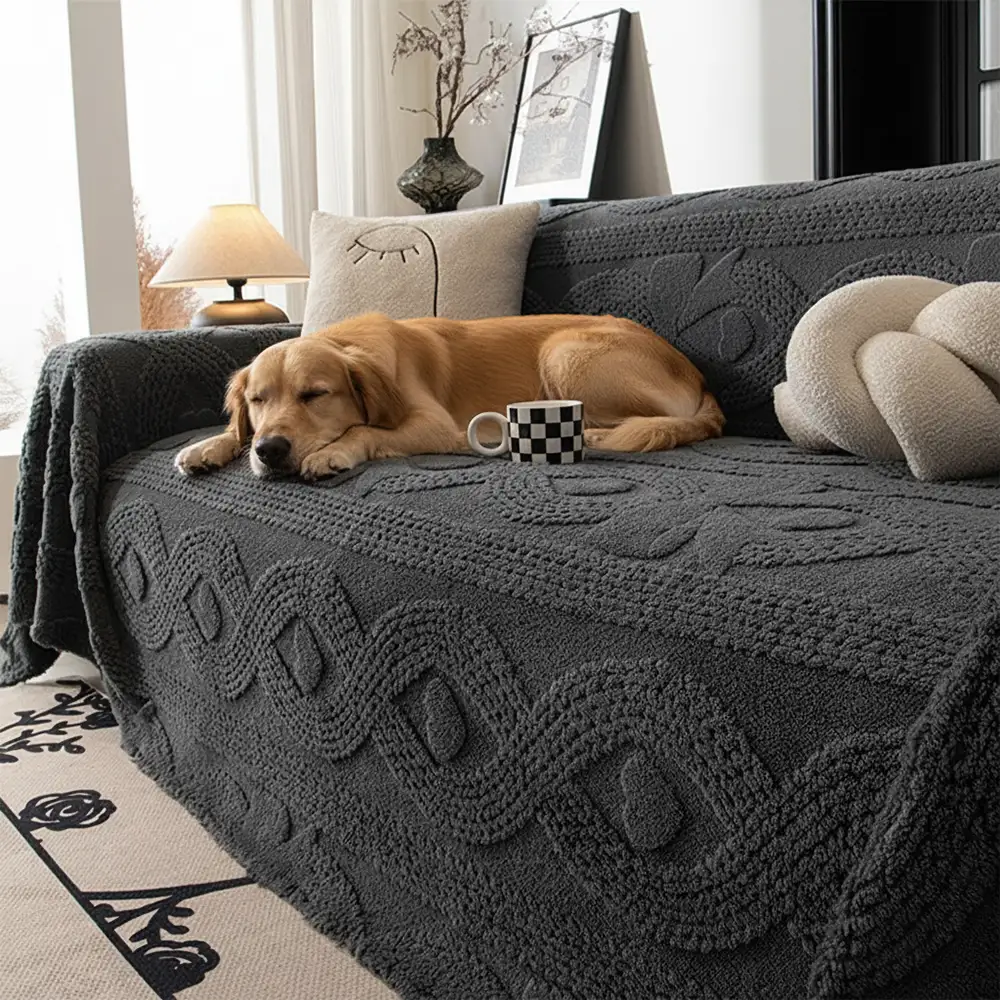 Bowknot Jacquard Plush Multifunctional Sofa Blanket Couch Cover - News Pet Shop