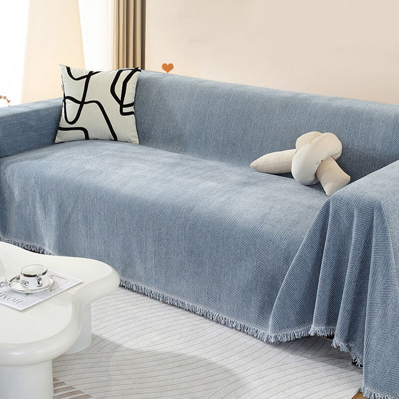 Chenille Blanket Herringbone Tassel Couch Cover - News Pet Shop