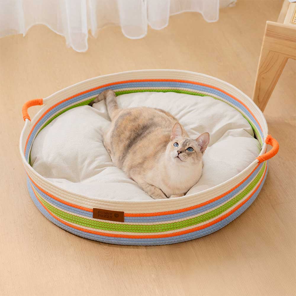 Handcrafted Stripe Calming Cat Bed - Timeless Nest - News Pet Shop